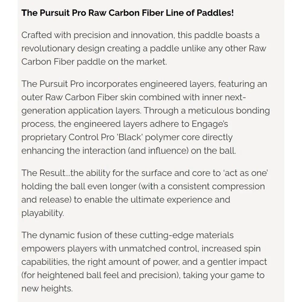 Engage Pursuit Pro EX 15.2mm Pickleball Paddle Raw Carbon Fiber Fierce Blue NEW - Picture 3 of 7